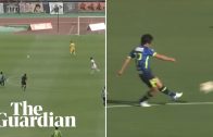 Two goals from halfway in 90 seconds in Japanese football match